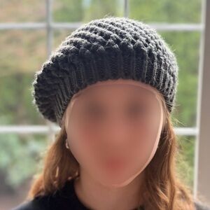 Gray Chunky Knit Slouchy Beret Hat